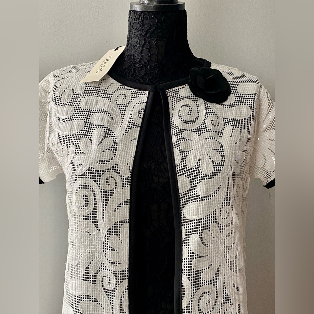 Grayse NWT Short Sleeve Open Front Sequin and Appliqué Cardigan